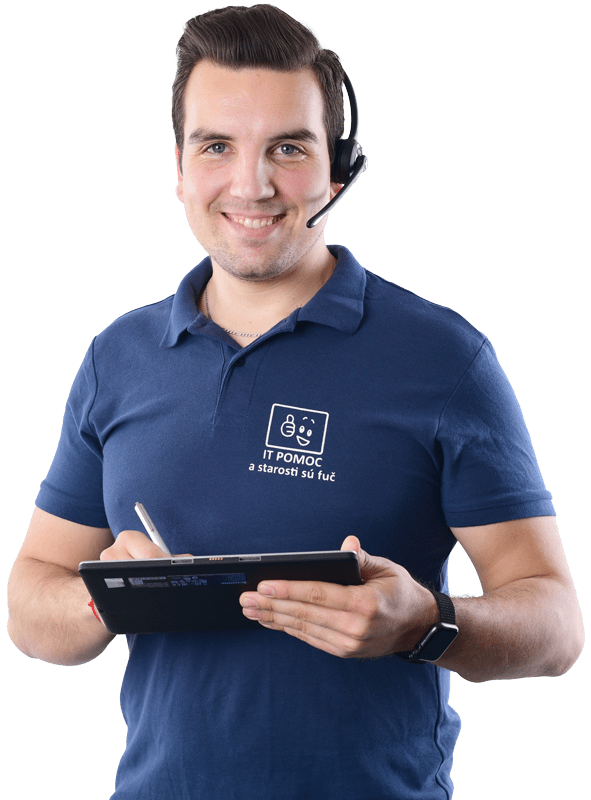 IT HILFE Techniker mit Tablet und Headset bereit zum Helfen – professioneller IT-Support